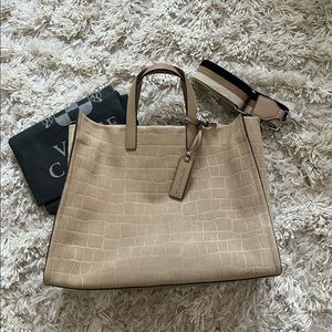 Vince Camuto X Almost Ready Suede Tote- Tortilla